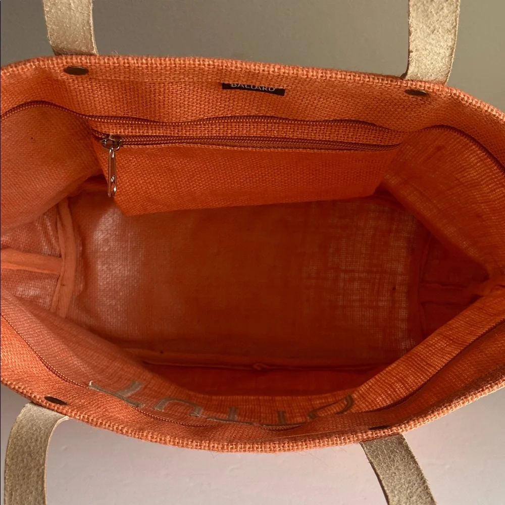 NWOT Ballard Jute Tote Bag in Orange with ‘Tutto’ Embroidered Design